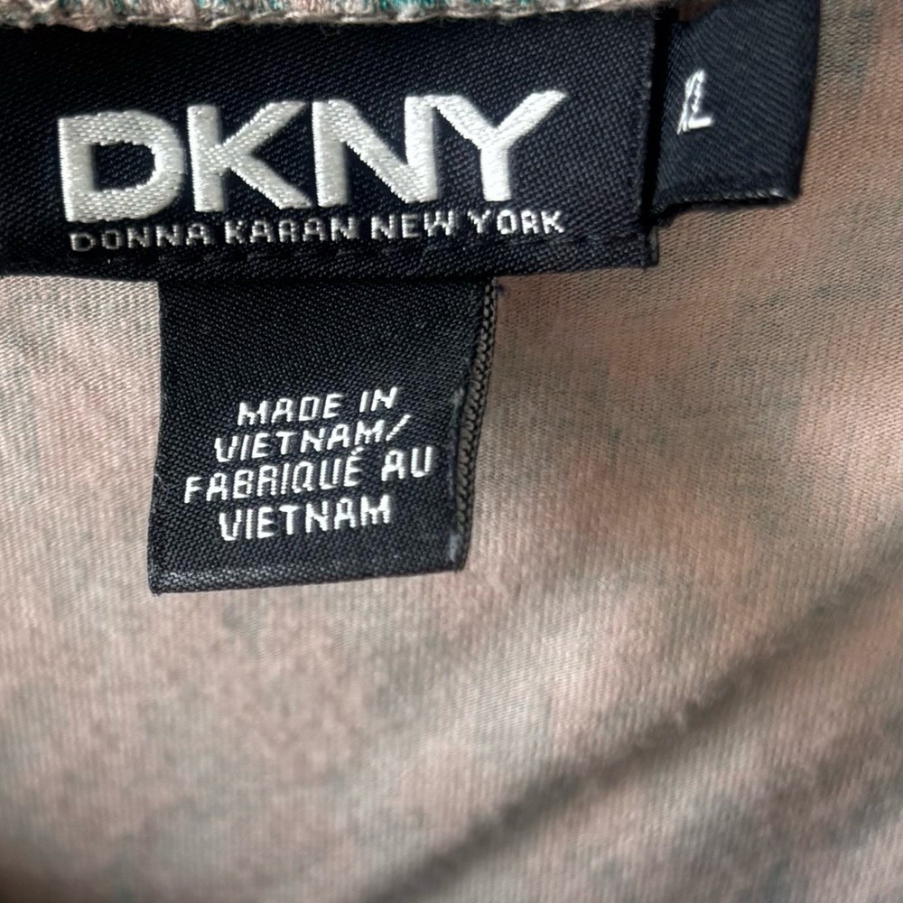 DKNY Green Tan Ikat Geometric Ruffle Neck Sleeveless Tank Top XL - Picture 2 of 8